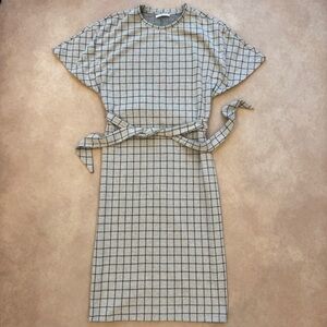 Zara Gray Checkered Midi Dress